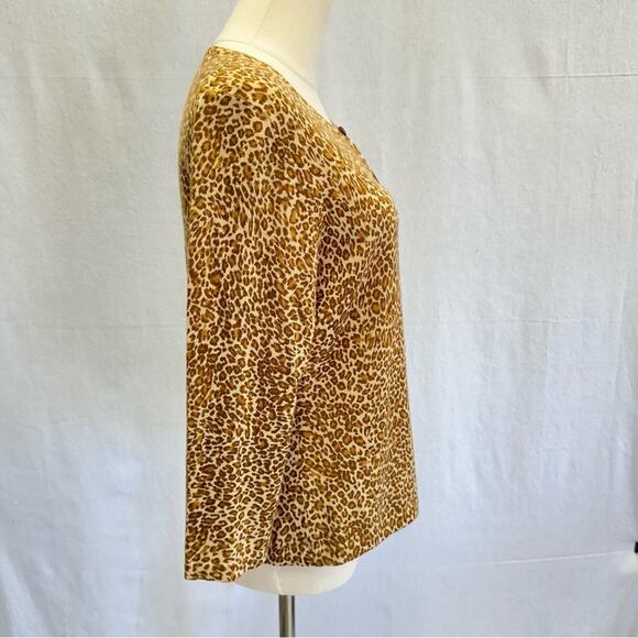 Garnet Hill merino wool leopard print 3/4 sleeve cardigan brown size medium - Picture 8 of 11